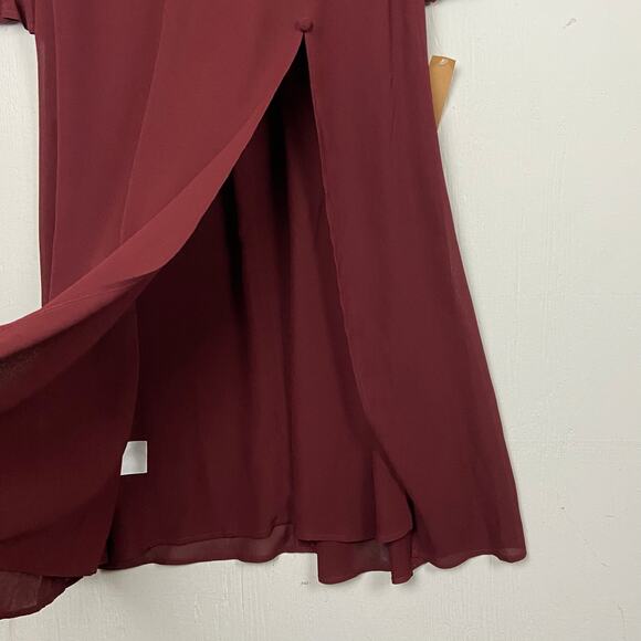 Reformation Stevie Midi Dress Claret Burgundy Mock Neck Side Slit Georgette‎ NWT - Picture 14 of 16